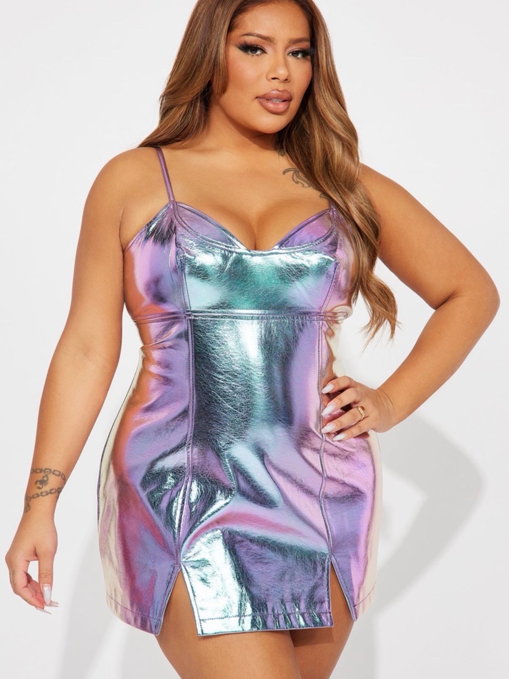 Galactic Glam Faux Leather Micro Mini Dress - Purple/combo
